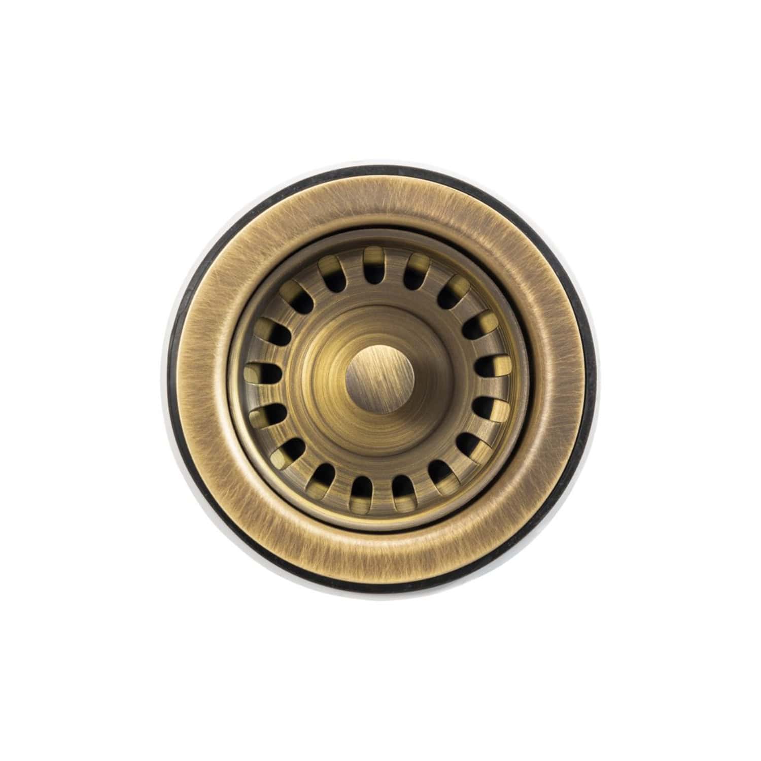 Polished brass bathroom sink drain stopper, modern and stylish plumbing fixture with a circular design, ideal for enhancing bathroom aesthetics and functionality.