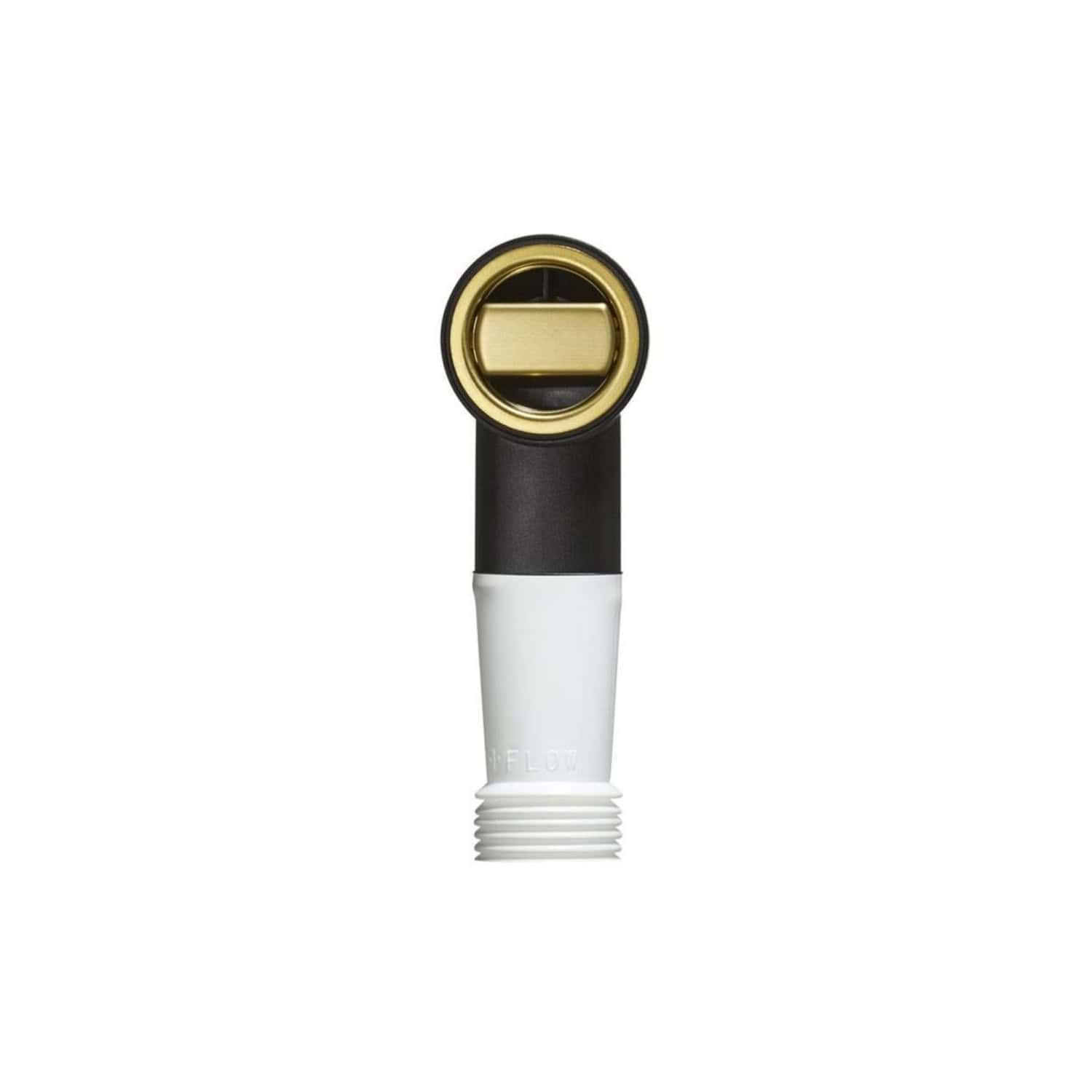 Chrome bathroom tap connector with black, white, and gold details, suitable for plumbing and bathroom renovation projects.