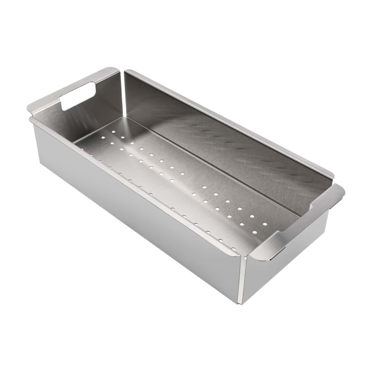 Stainless steel multi-purpose kitchen tray, ideal for food preparation and storage in professional and home kitchens. Durable, easy to clean, with side handles for convenient carrying.