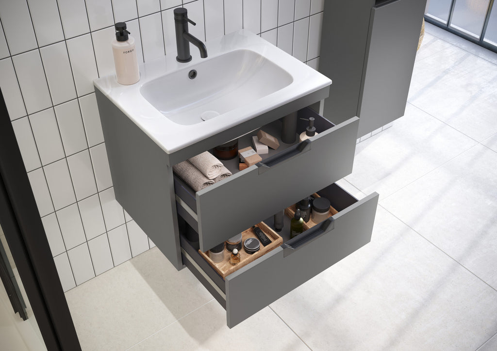 Scudo Aubrey 600mm Wall Hung Vanity Unit With Worktop & Handles