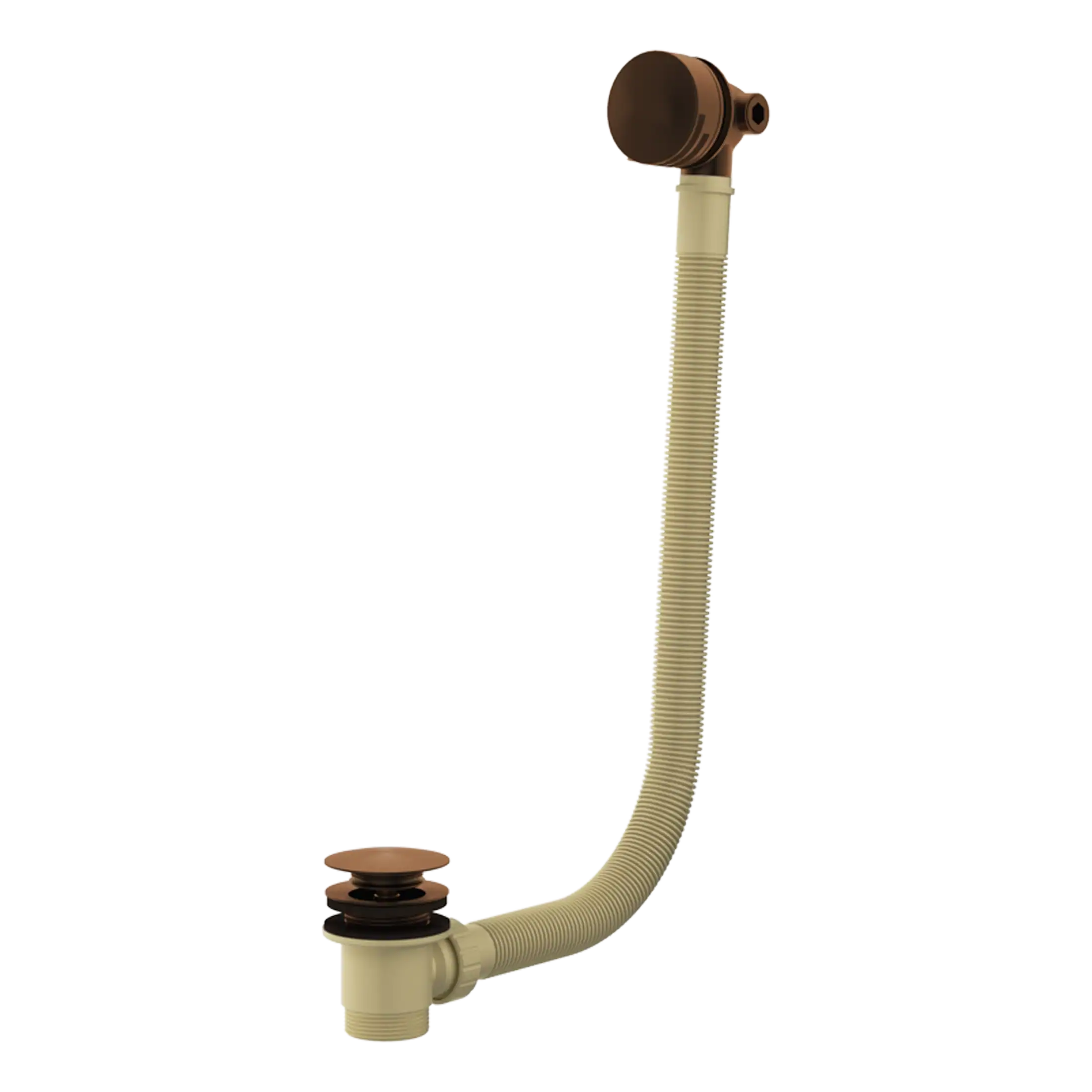 Flexible bathroom sink waste pipe with brown and beige components, designed for efficient drainage and leak prevention. Suitable for modern bathroom installations.