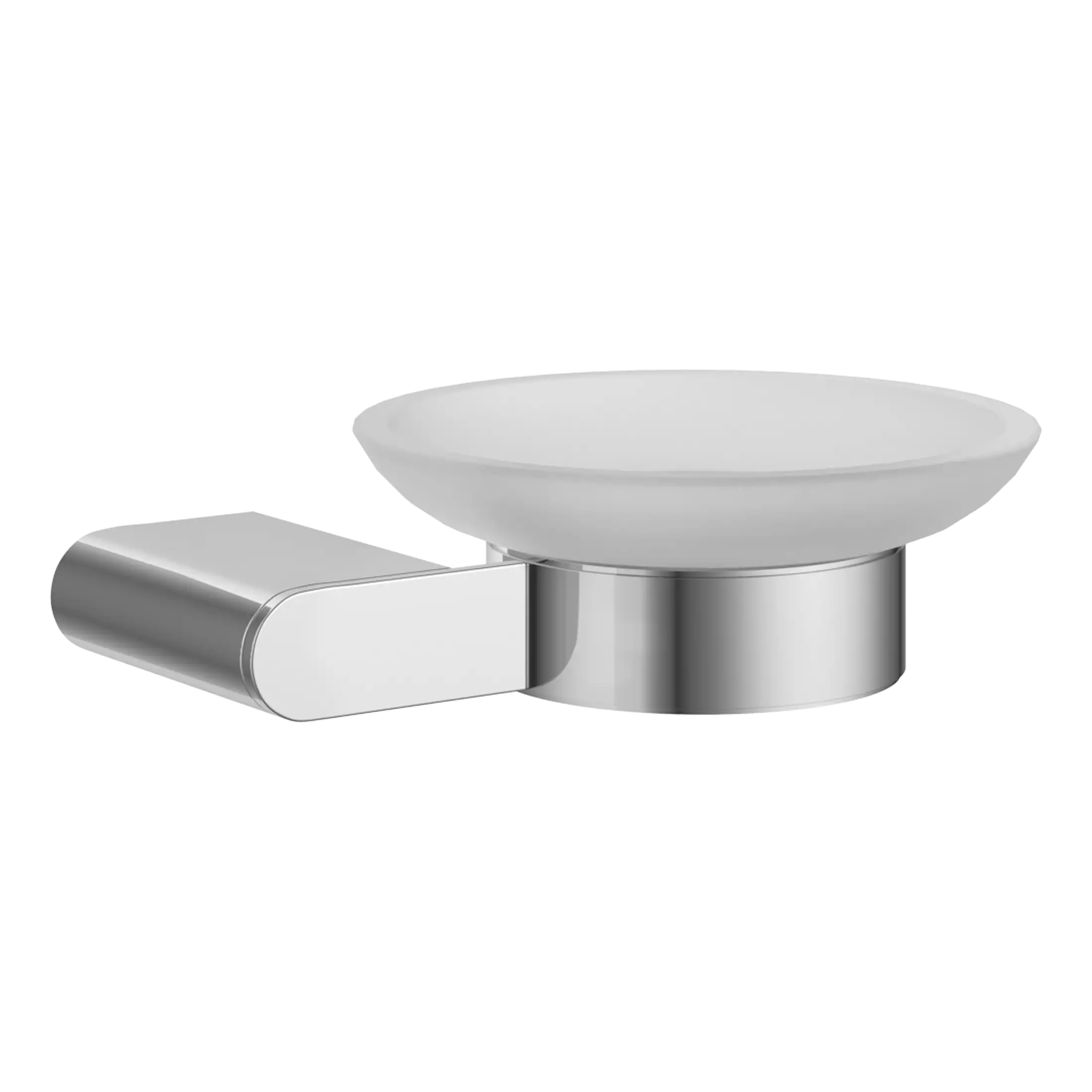 Sleek silver and frosted glass bathroom soap dish holder from Bubly Bathrooms, designed for modern bathroom organisation and style.