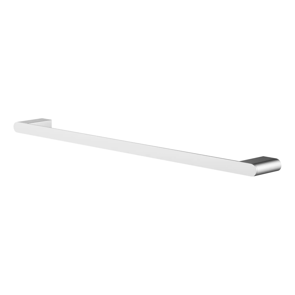 Sleek white bathroom towel rail with modern minimalist design, perfect for contemporary bathrooms, providing efficient towel drying and adding elegant style to bathroom decor.