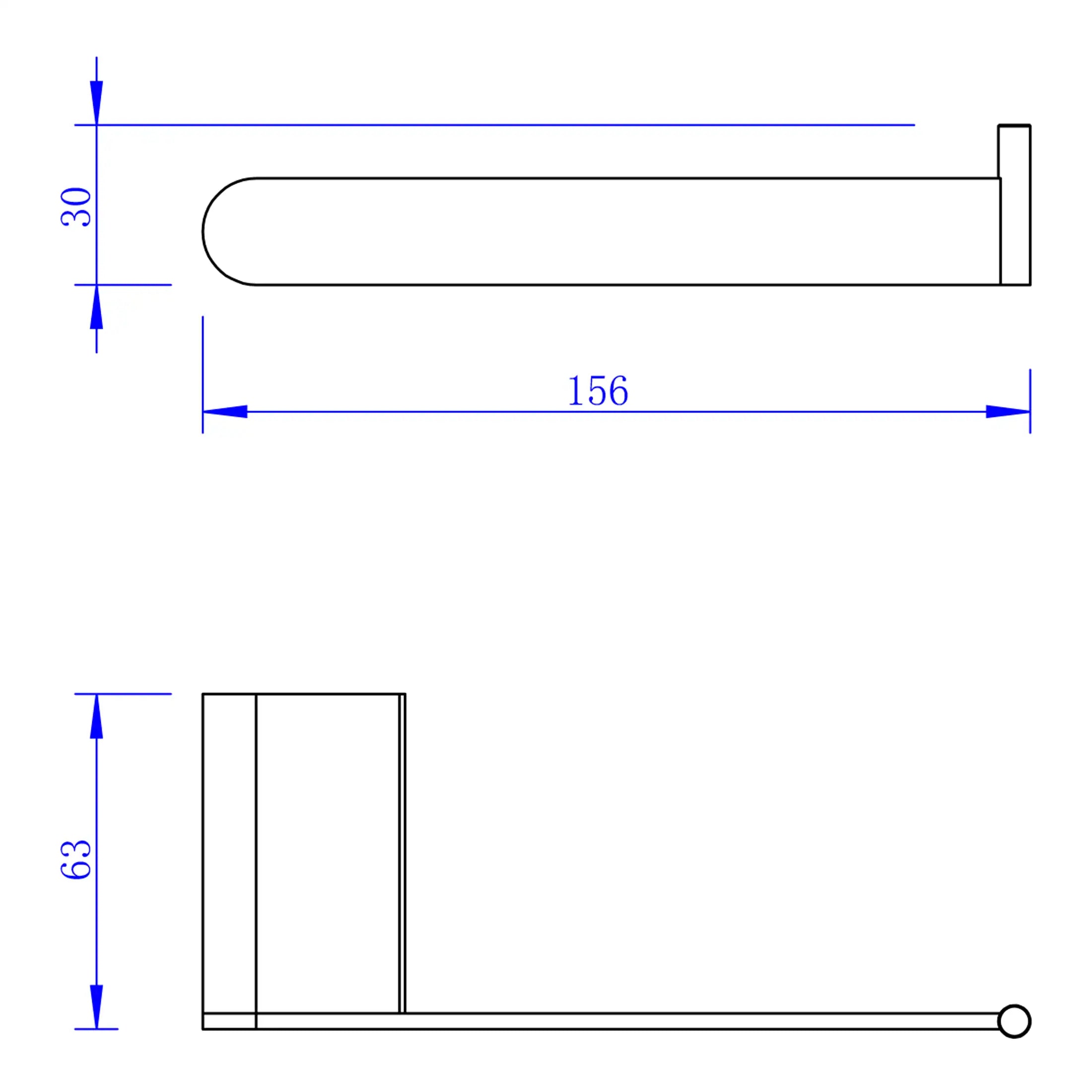 Premium bathroom grab bar with 156mm length, 30mm diameter, and sturdy wall mount, ideal for elderly or disabled bathroom safety enhancements.