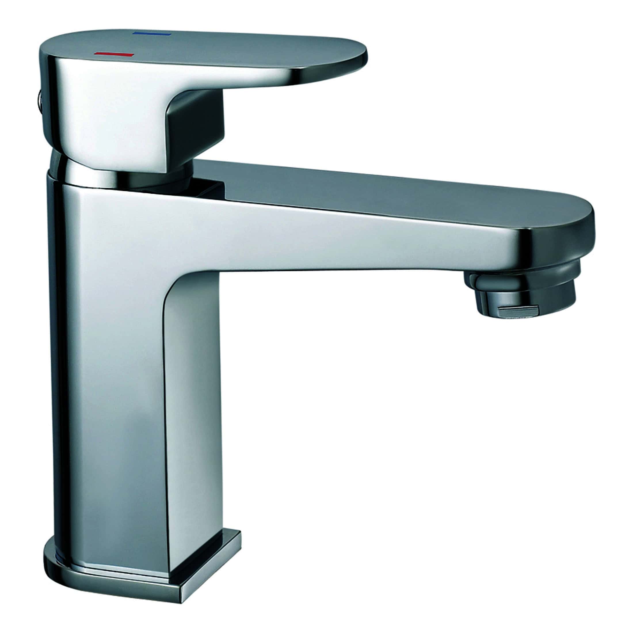 Modern chrome bathroom faucet with sleek design and single lever control for washbasin installation.