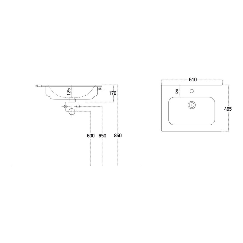 Scudo Aubrey 590mm Wall Hung Vanity Unit With Basin - technical drawing with dimensions