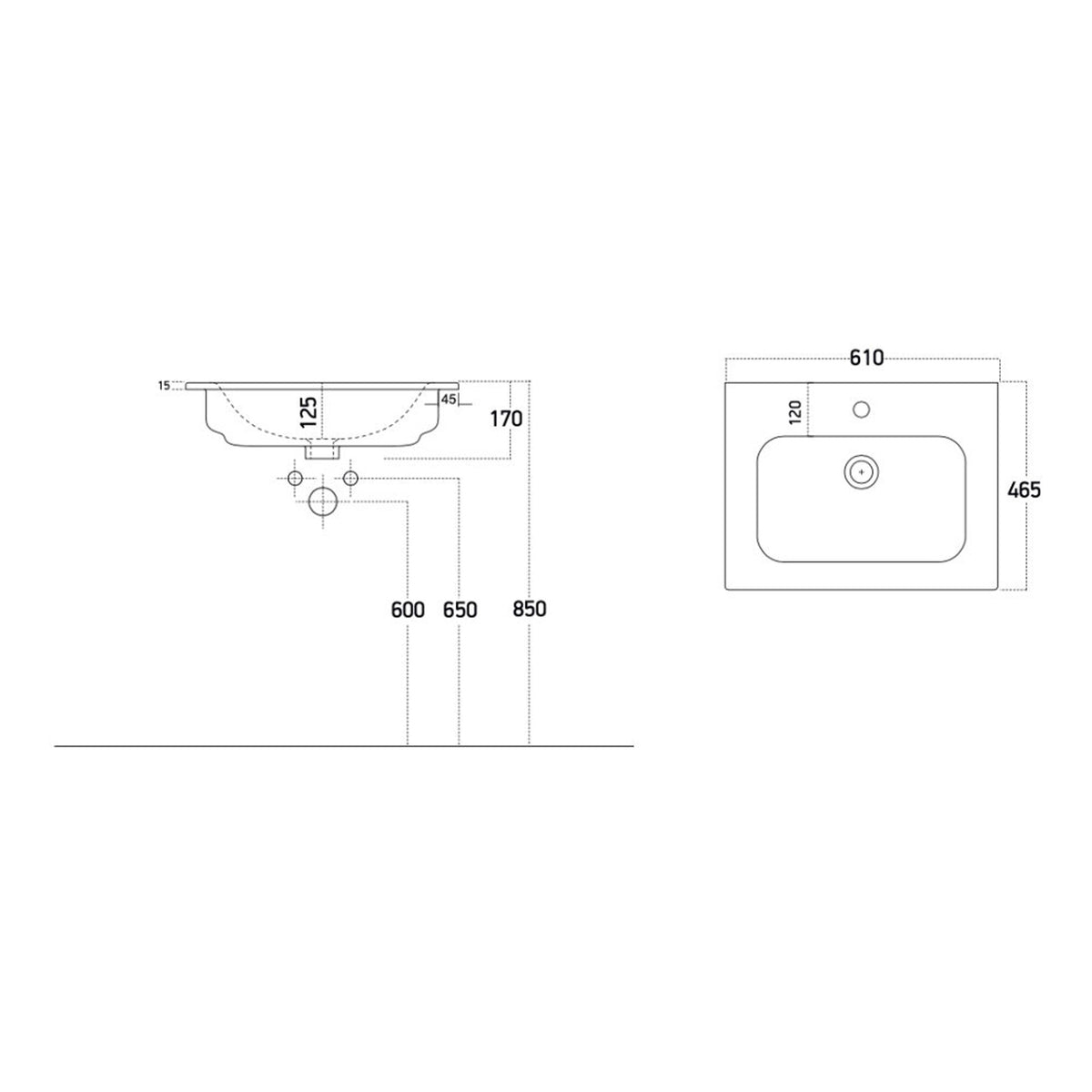 Scudo Aubrey 590mm Wall Hung Vanity Unit With Basin - technical drawing with dimensions