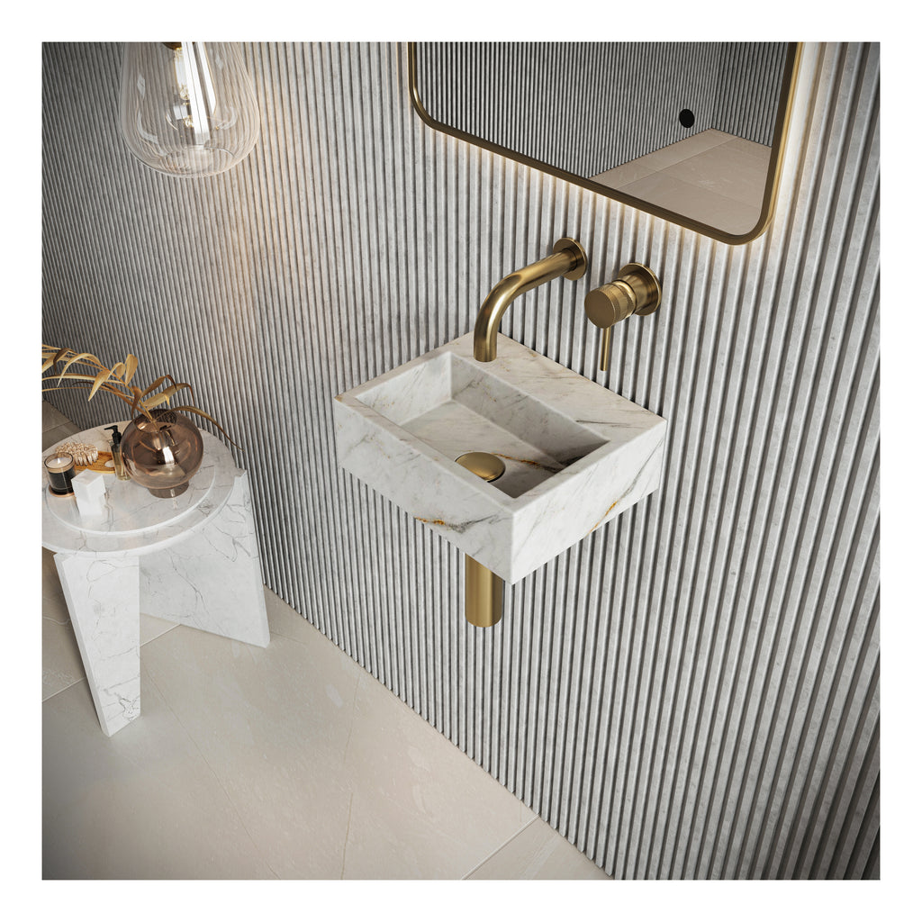 Scudo Arabescato Square White 300mm Wall Hung Basin - lifestyle