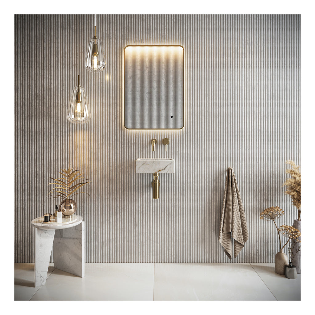 Scudo Venato Square White 300mm Wall Hung Basin - lifestyle