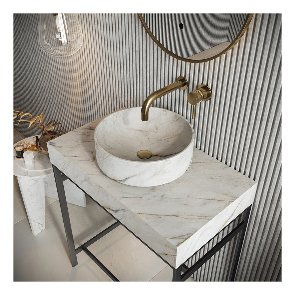 Scudo Arabescato Round White 350mm Countertop Basin - lifestyle