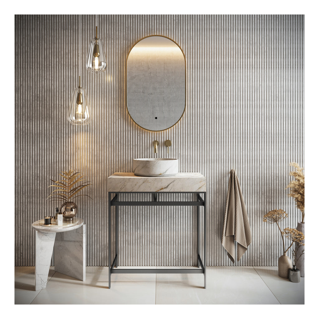 Scudo Arabescato Round White 350mm Countertop Basin - lifestyle