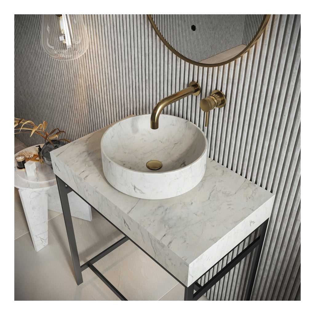 Scudo Venato Round Carrara White 350mm Countertop Basin - lifestyle