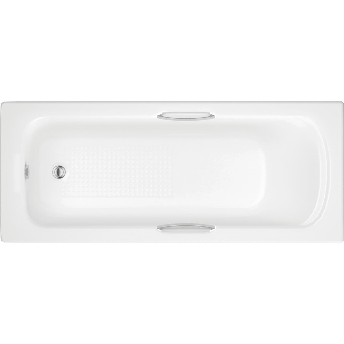 Modern white bathtub with anti-slip surface, ergonomic design and built-in handles for easy access, perfect for contemporary bathroom renovations.