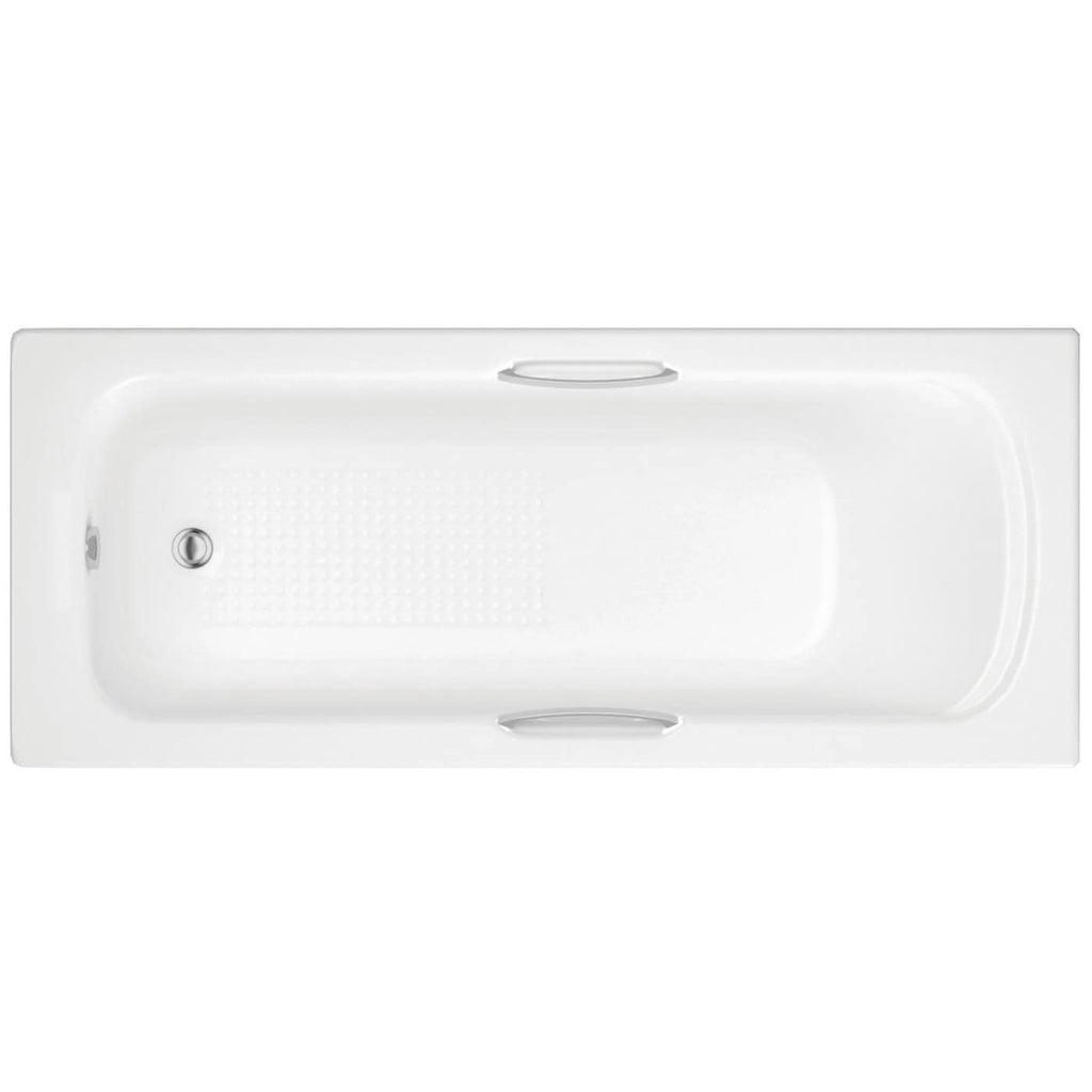 Modern white bathtub featuring ergonomic design and anti-slip textured base for safety, ideal for luxury bathroom renovation and contemporary bathroom styles.