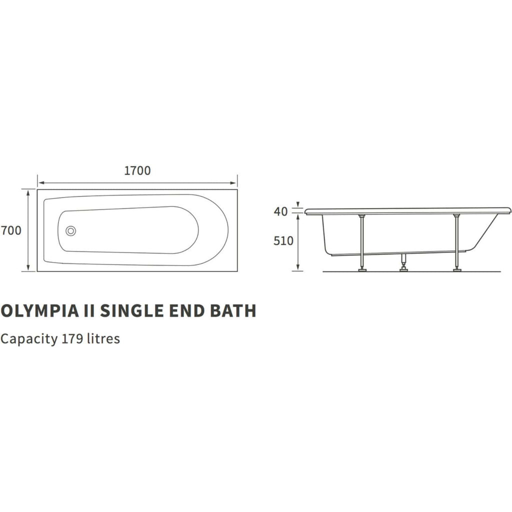 Elegant white single end bathtub with adjustable height legs, measuring 1700mm x 700mm, designed for modern bathrooms, featuring a smooth edges and spacious interior for ultimate comfort.