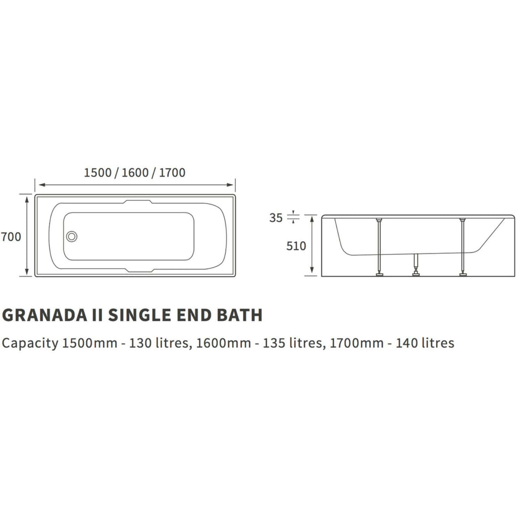 Modern Granada II Single End Bath with spacious interior and custom size options, ideal for luxurious bathroom upgrades and bathing comfort.