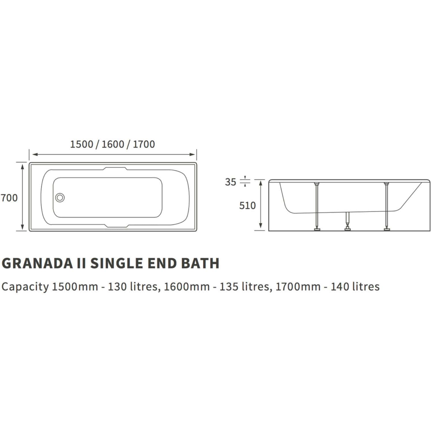 Modern Granada II Single End Bath with spacious interior and custom size options, ideal for luxurious bathroom upgrades and bathing comfort.