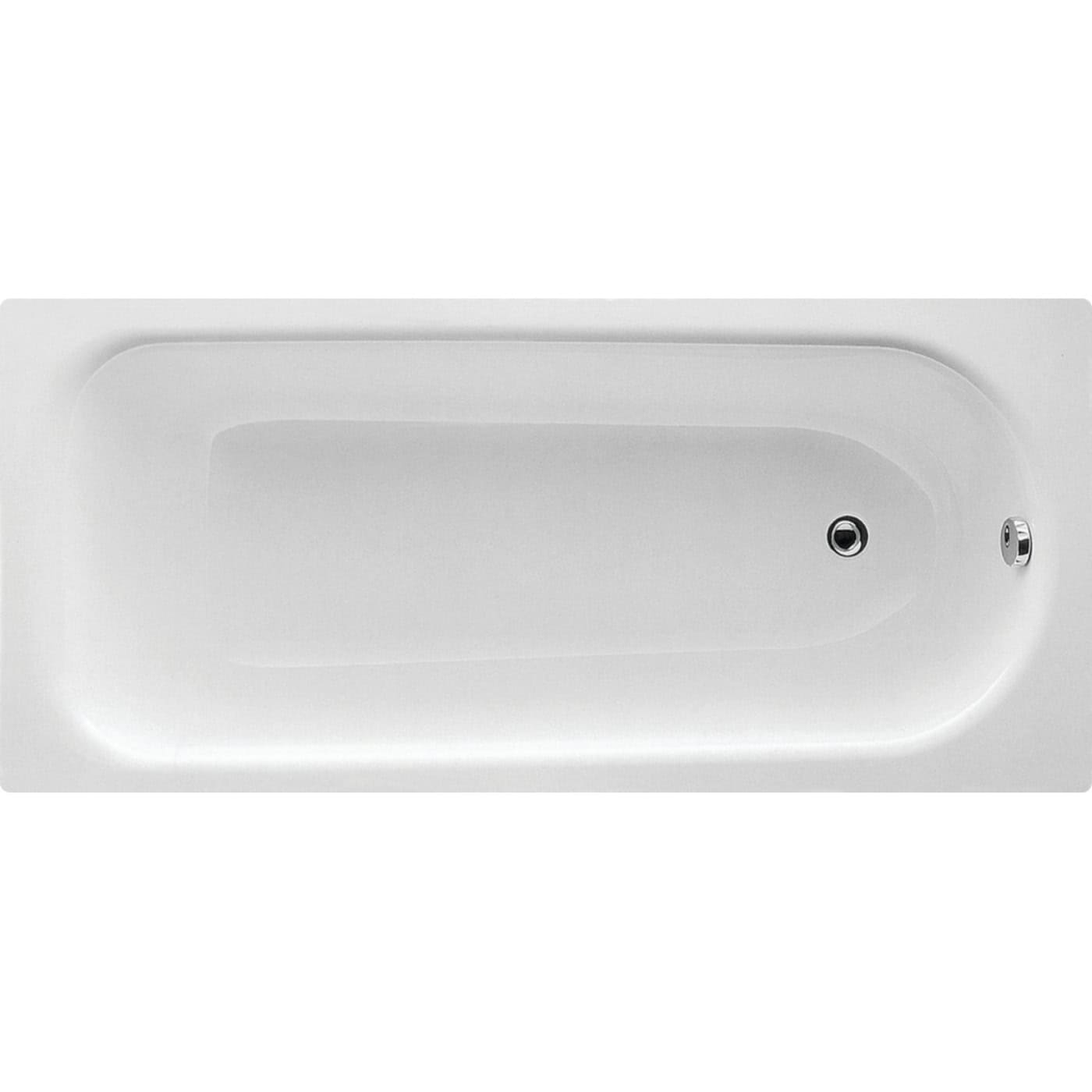 Sleek white bathtub with modern design, ideal for contemporary bathrooms and relaxation, featuring smooth curves and a chrome drain for a stylish look.