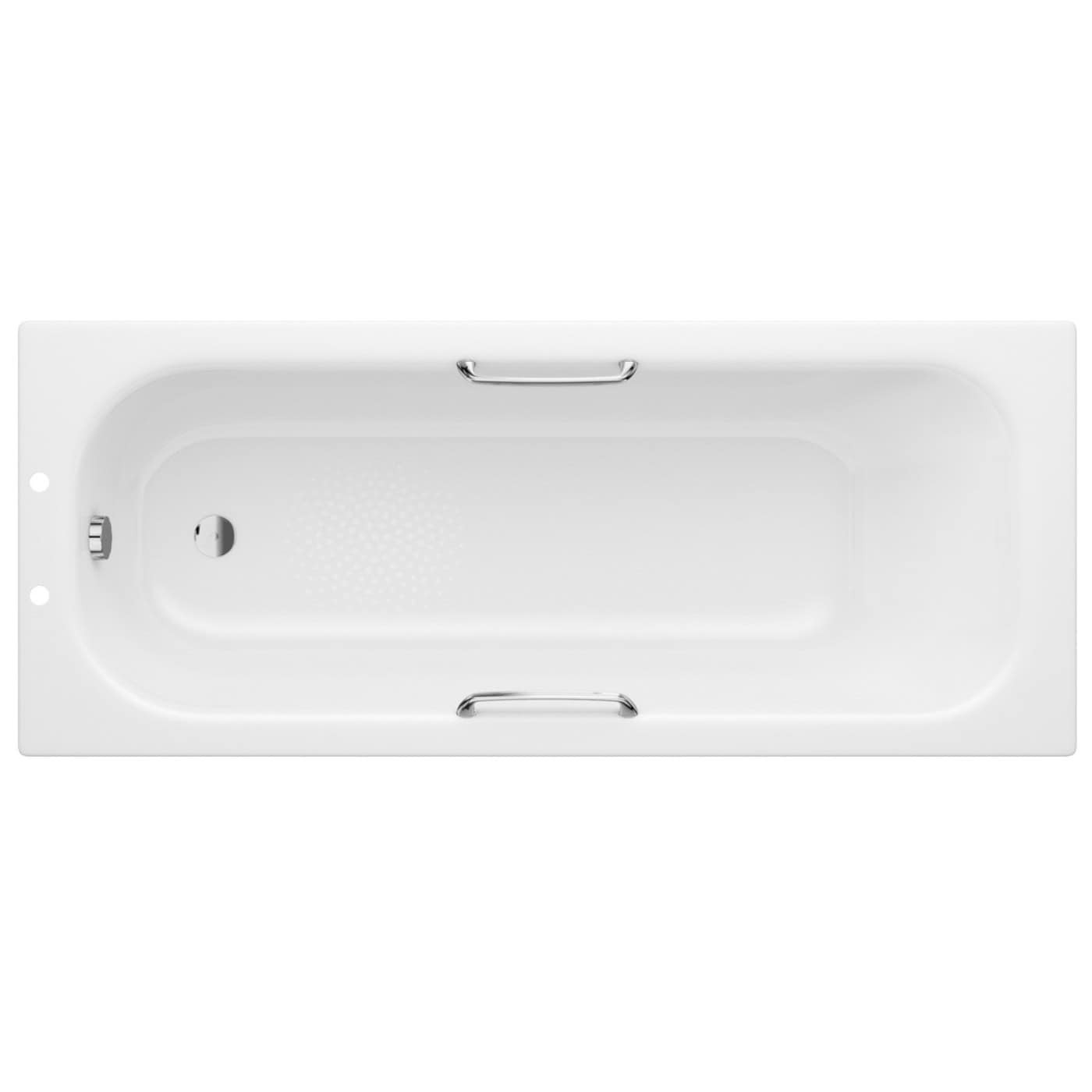 Shower bath with white acrylic finish, built-in grab bars, and anti-slip textured base for safety and comfort in modern bathrooms. Suitable for accessible and stylish bathroom setups.