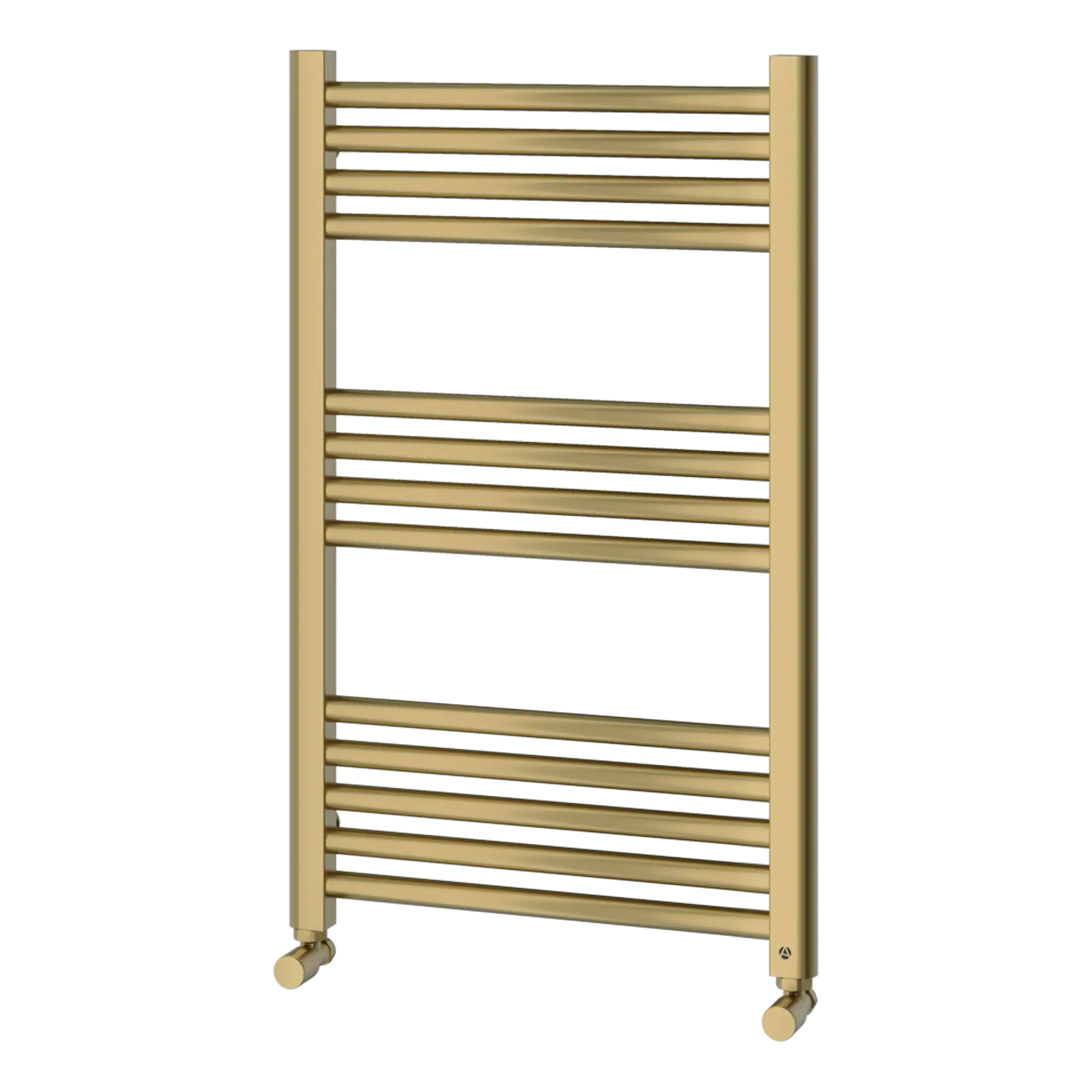 Radiator towel rail in sleek gold finish, ideal for modern bathrooms and heated towel drying, providing both style and functionality.