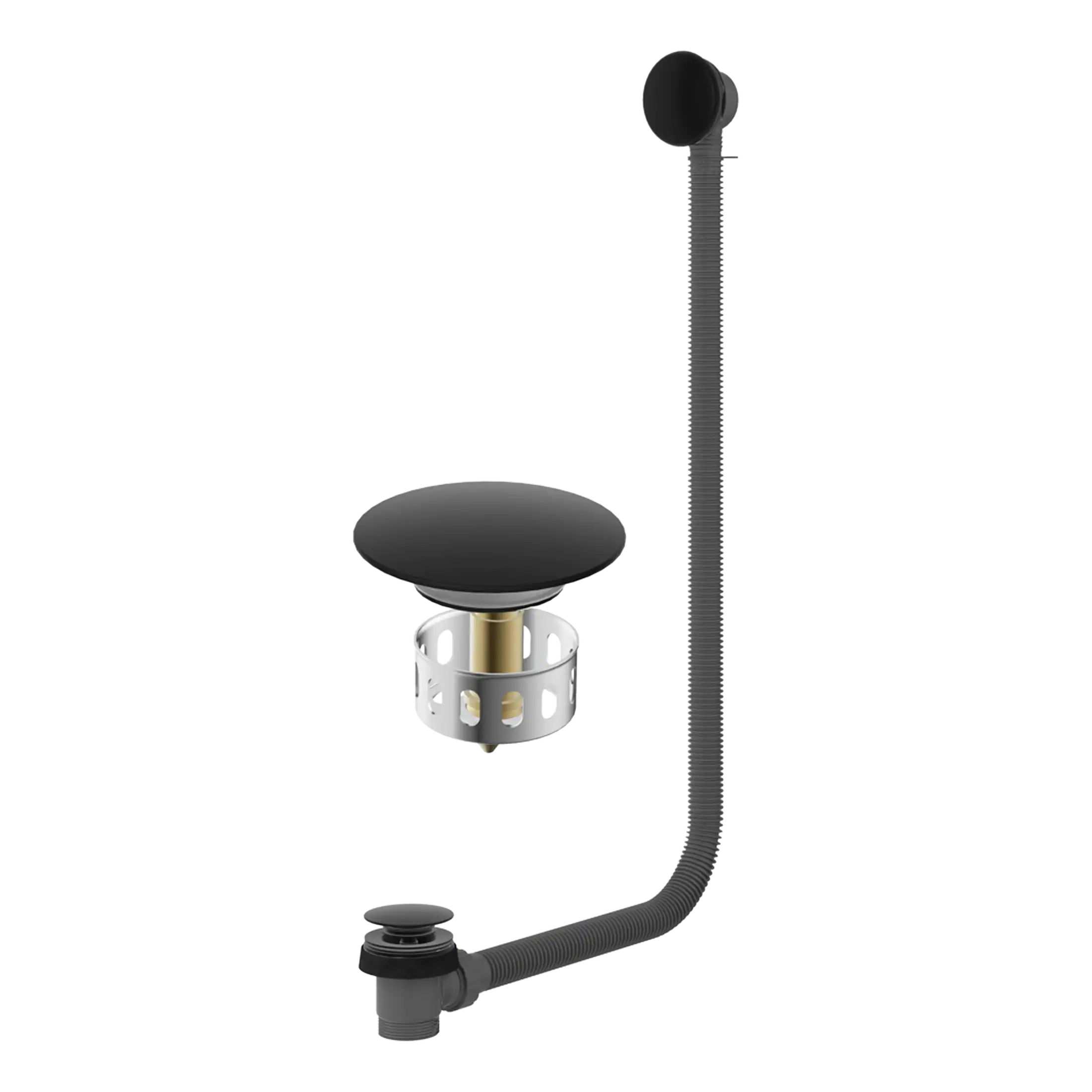 Flexible sink waste trap with overflow and stopper for bathroom sinks, designed for reliable drainage and easy installation, ideal for modern bathroom plumbing solutions.
