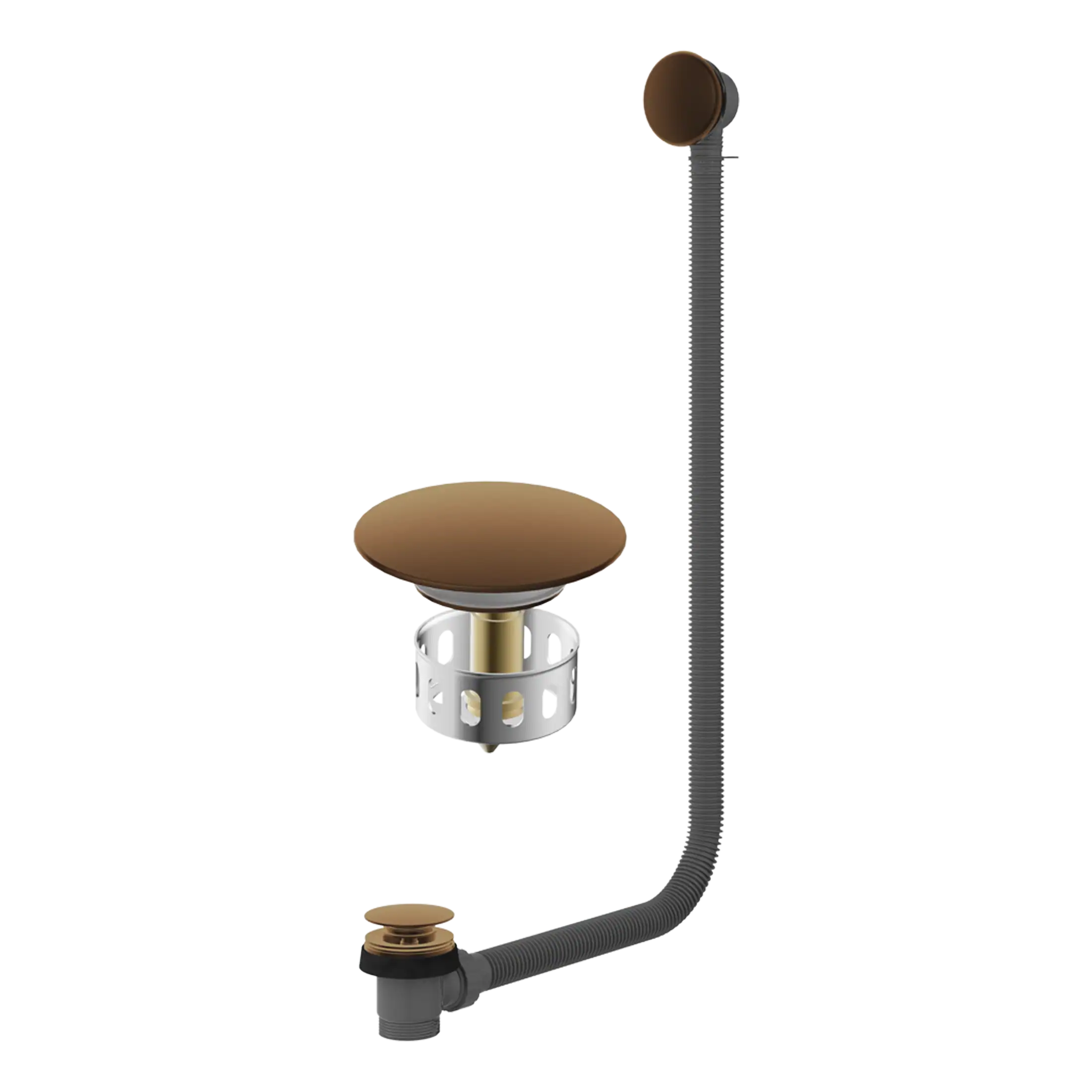 Flexible sink waste trap with a modern brown finish, designed for efficient drainage and stylish bathroom installation. Suitable for contemporary bathroom renovation projects.