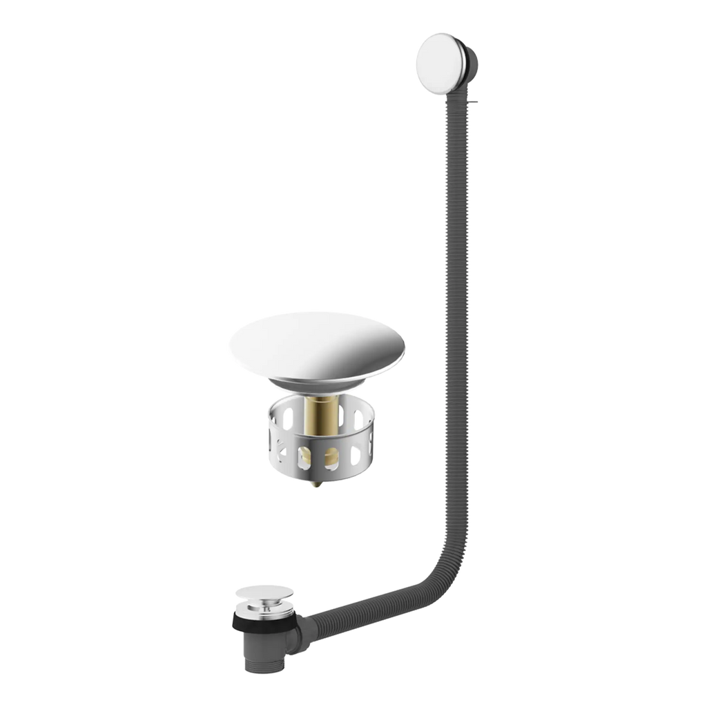 Flexible bathroom waste trap with chrome finish, suitable for bathroom sinks and basins by Bubly Bathrooms. Durable, easy to install, and designed for efficient drainage solutions.