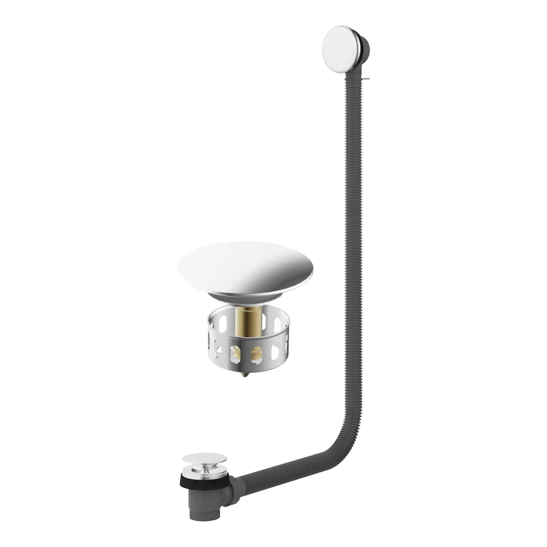 Flexible bathroom waste trap with chrome finish, suitable for bathroom sinks and basins by Bubly Bathrooms. Durable, easy to install, and designed for efficient drainage solutions.