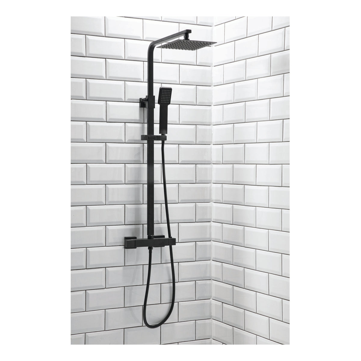 Scudo Lunar Square Rigid Riser Shower Kit, Matt Black