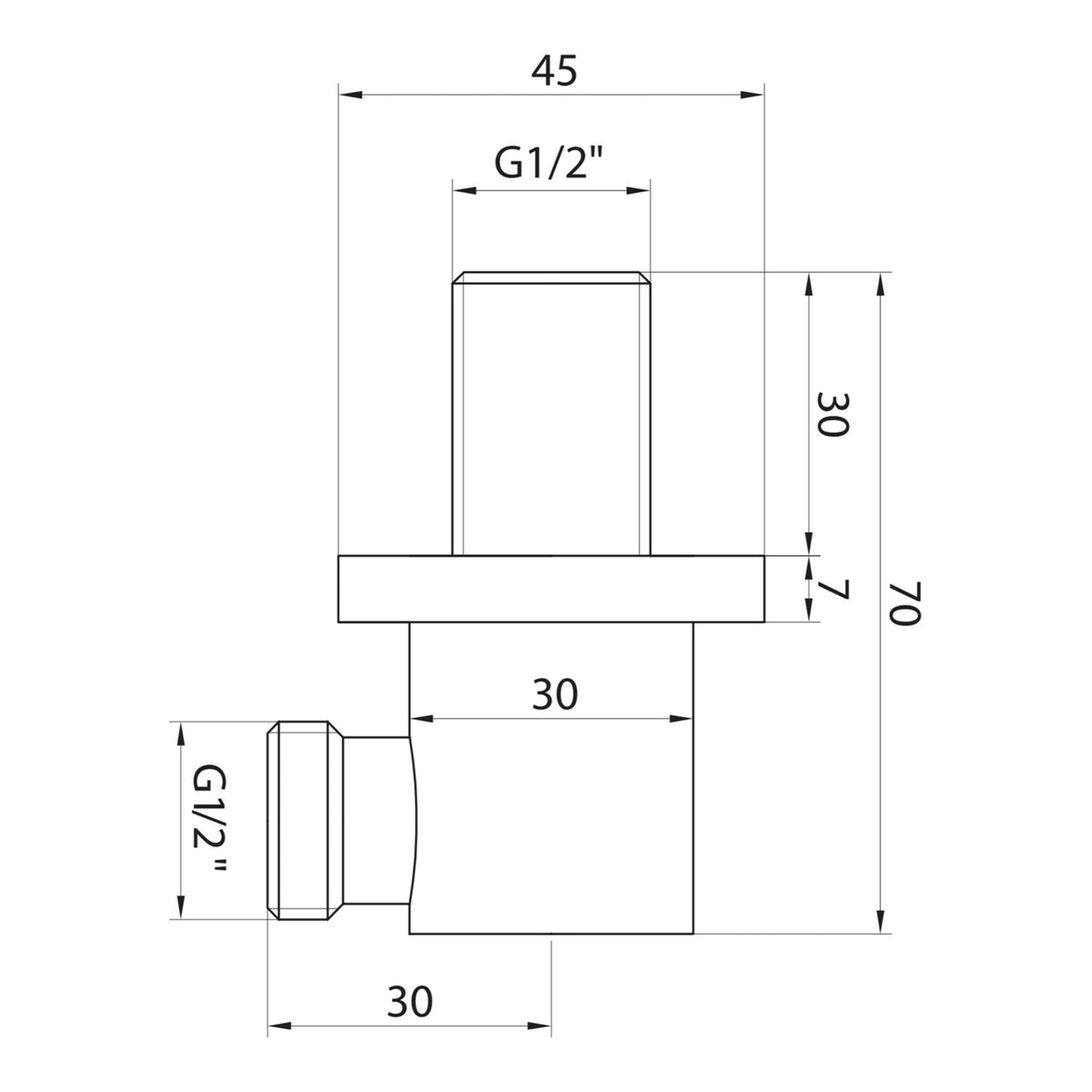 Scudo Round Outlet Elbow - technical drawing with dimensions