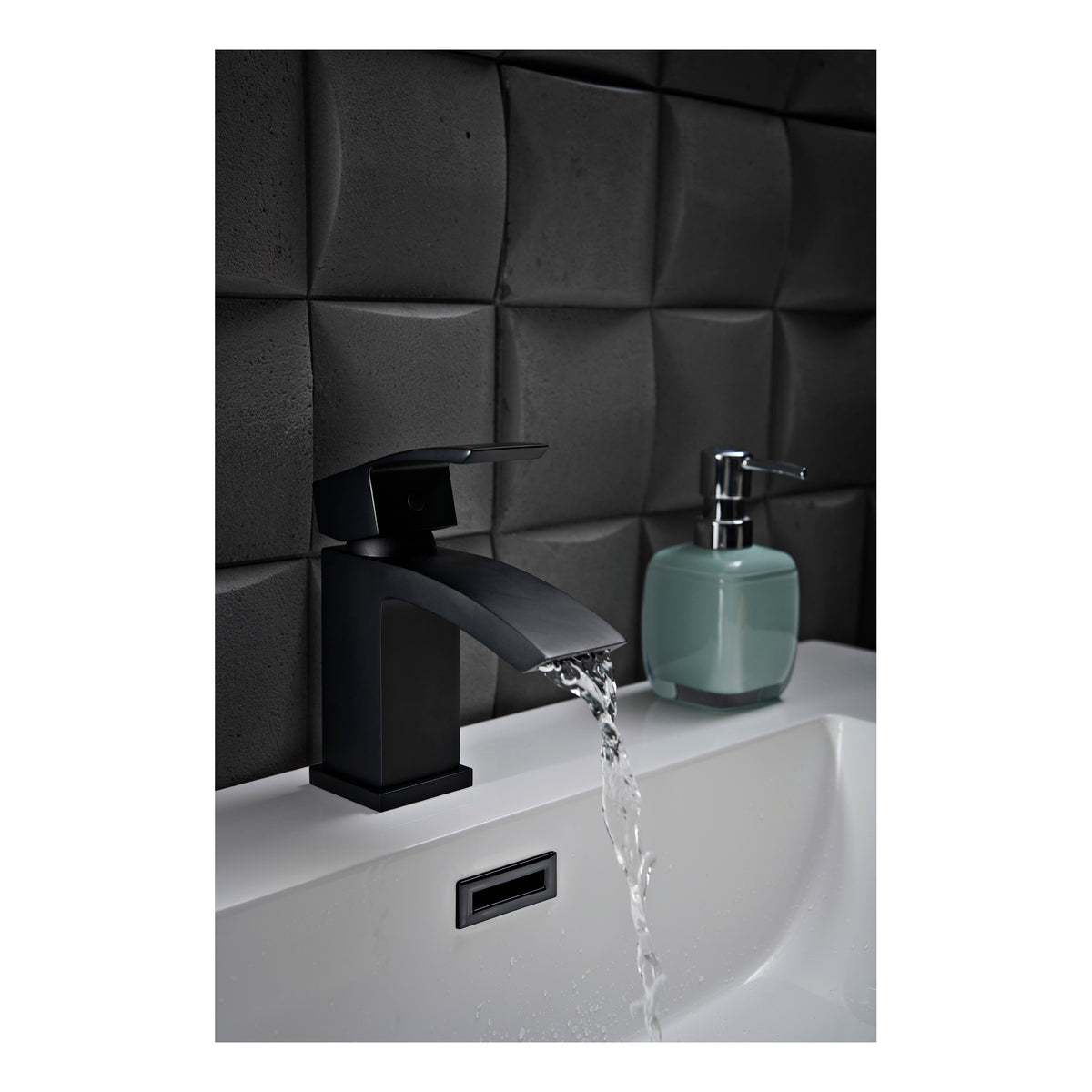 Scudo Descent Mini Mono Basin Mixer Tap Push Waste - Matt Black
