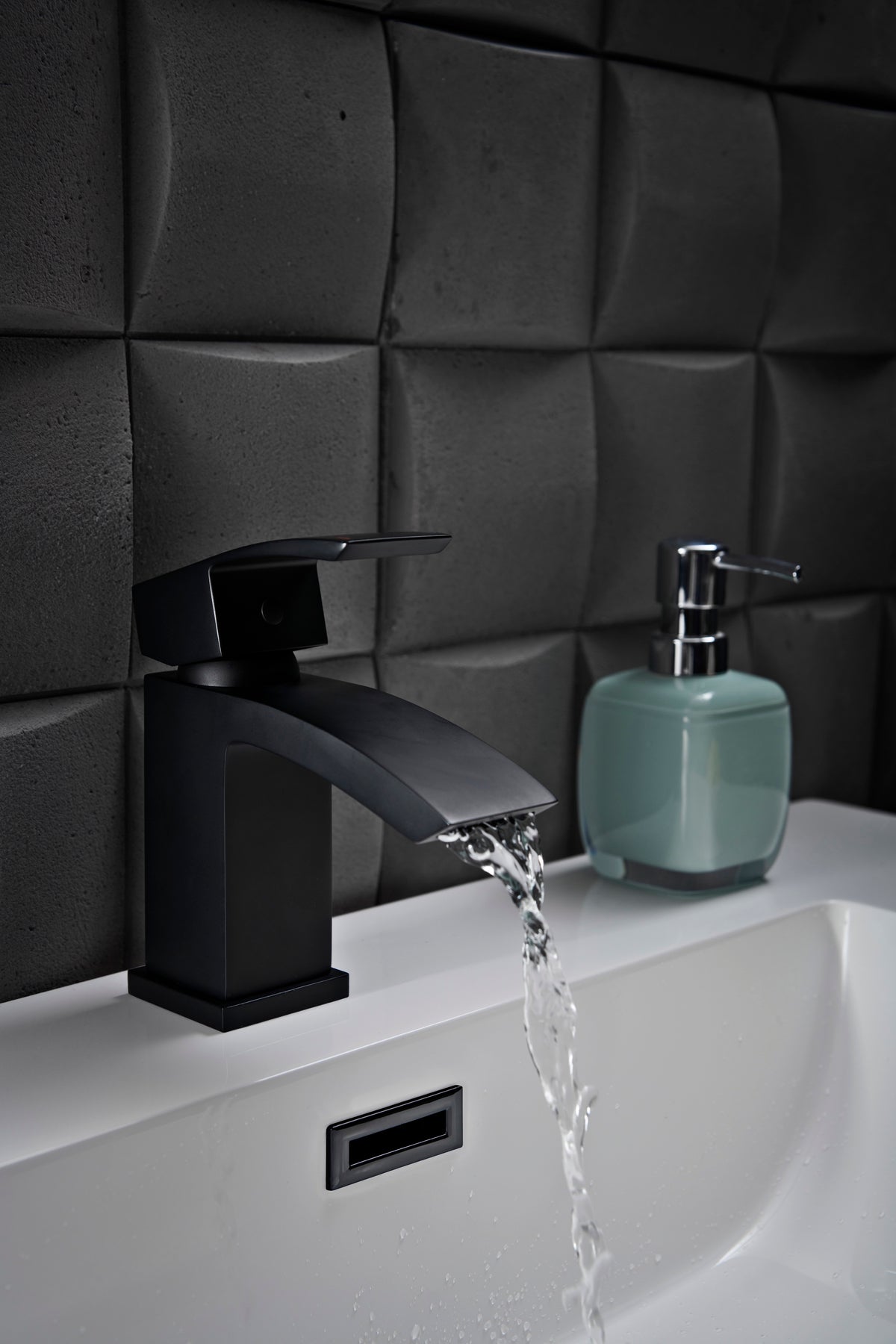 Scudo Descent Mini Mono Basin Mixer Tap Push Waste - Matt Black - lifestyle