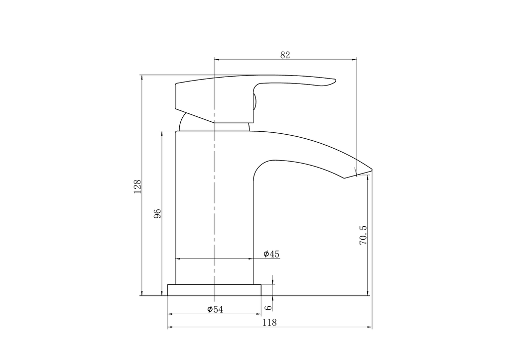 Scudo Belini Mini Mono Basin Mixer Tap With Push Waste - technical drawing with dimensions