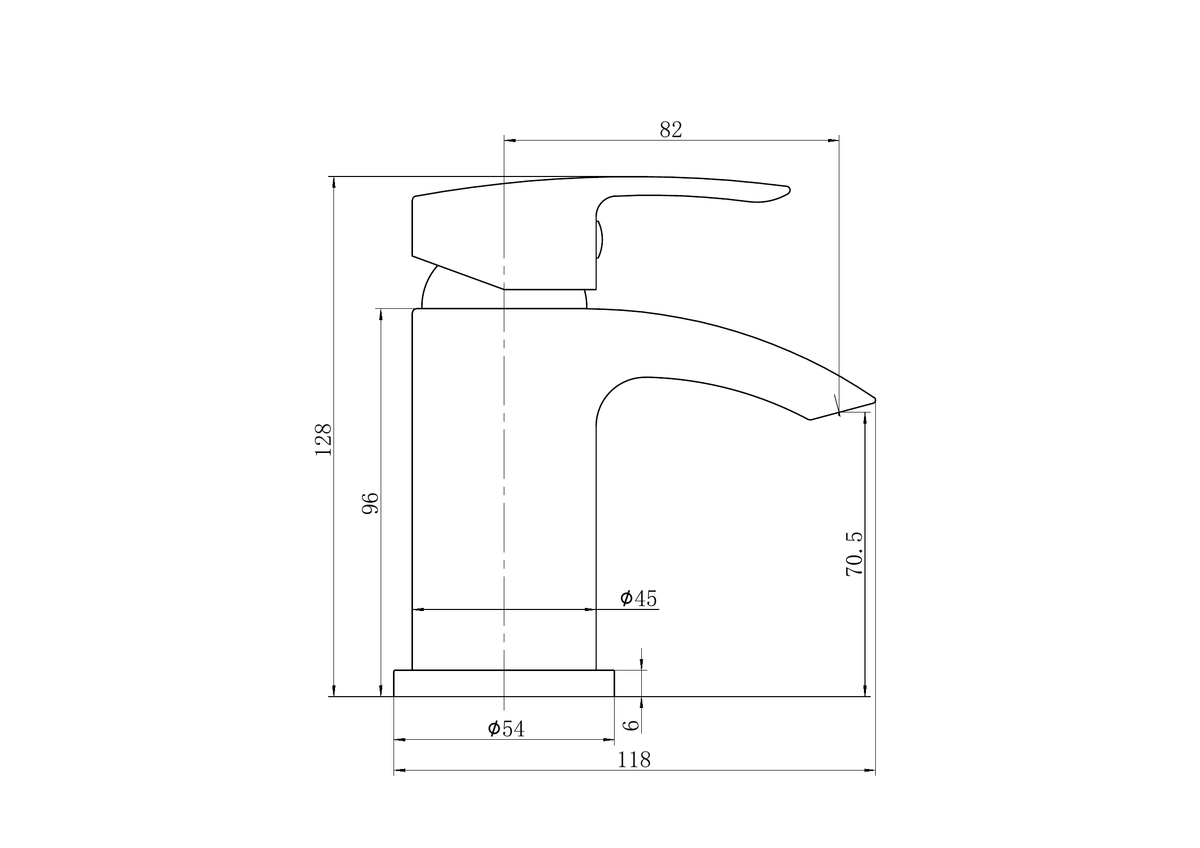 Scudo Belini Mini Mono Basin Mixer Tap With Push Waste - technical drawing with dimensions