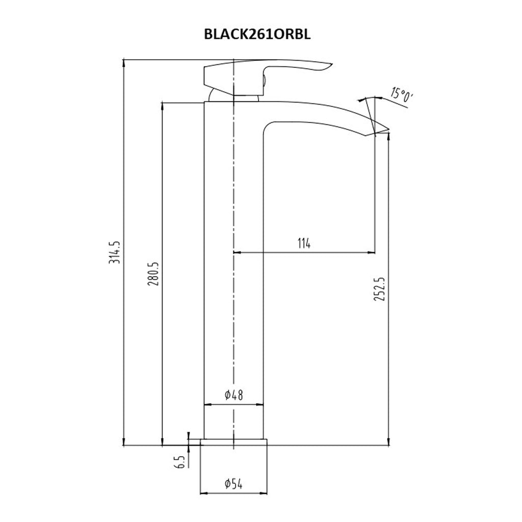 Scudo Belini Tall Basin Mixer Tap - technical drawing with dimensions
