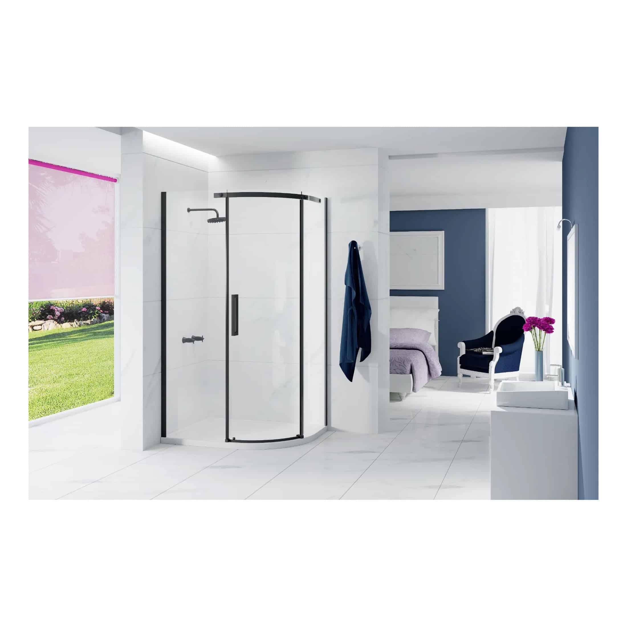 Sleek modern bathroom with glass shower enclosure, white tiles, and contemporary decor, offering a stylish and functional bath space. Perfect for luxury bathroom designs and sleek shower solutions.