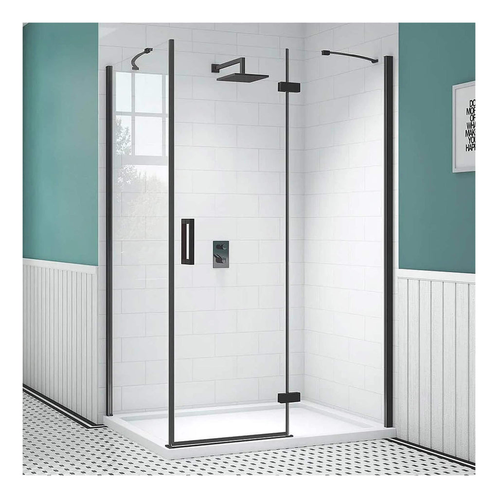 Sparkling modern shower enclosure with sleek black framing, designed for stylish Bubly Bathrooms, perfect for contemporary bathroom renovations and luxury shower upgrades.