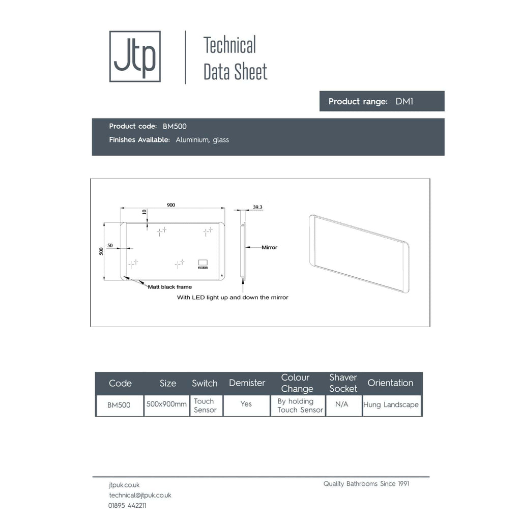 High-quality digital bathroom mirror with LED lighting, designed for modern Bublly bathrooms, featuring a sleek black matte frame and built-in touch sensor for easy operation.