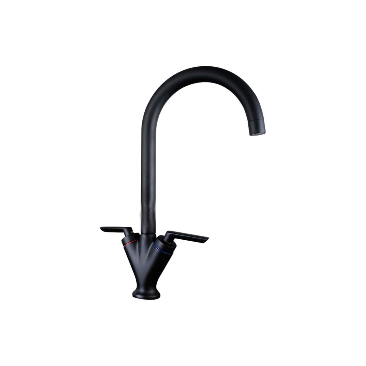 Sleek black kitchen sink tap with dual lever handles and high-arc spout, ideal for modern bathroom or kitchen renovations. Durable, stylish, and easy to operate for daily use.