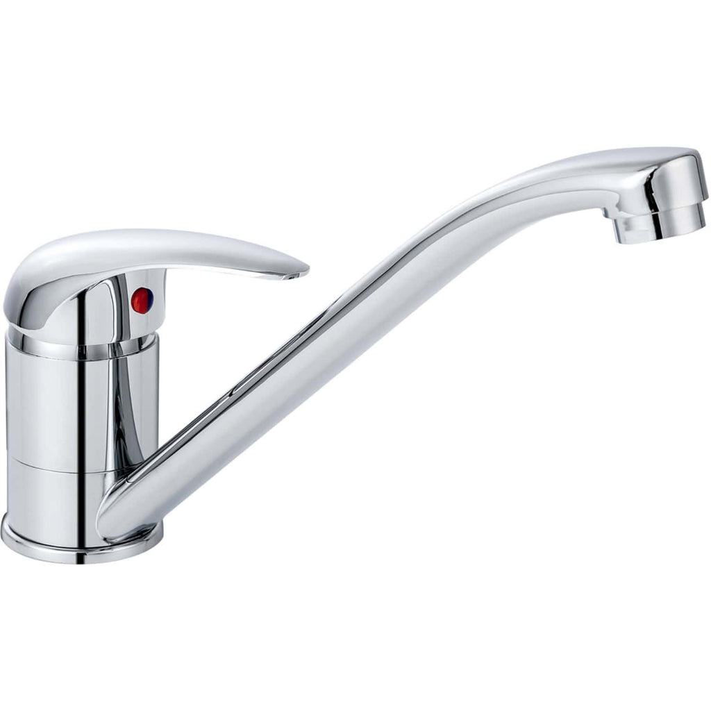 Sleek chrome kitchen tap with side lever, durable and modern design, ideal for contemporary bathroom or kitchen sinks.