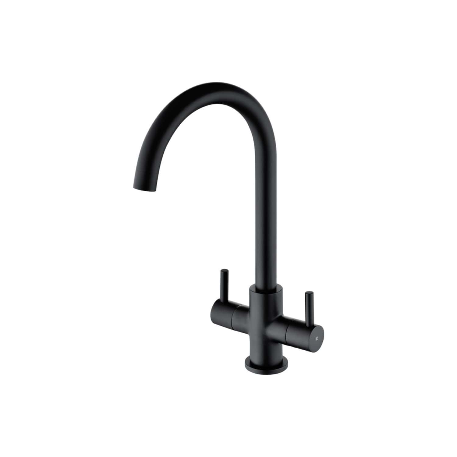 Black kitchen tap with high-arc spout and modern design by Bubly Bathrooms. Perfect for contemporary kitchens, offering functionality and sleek style.