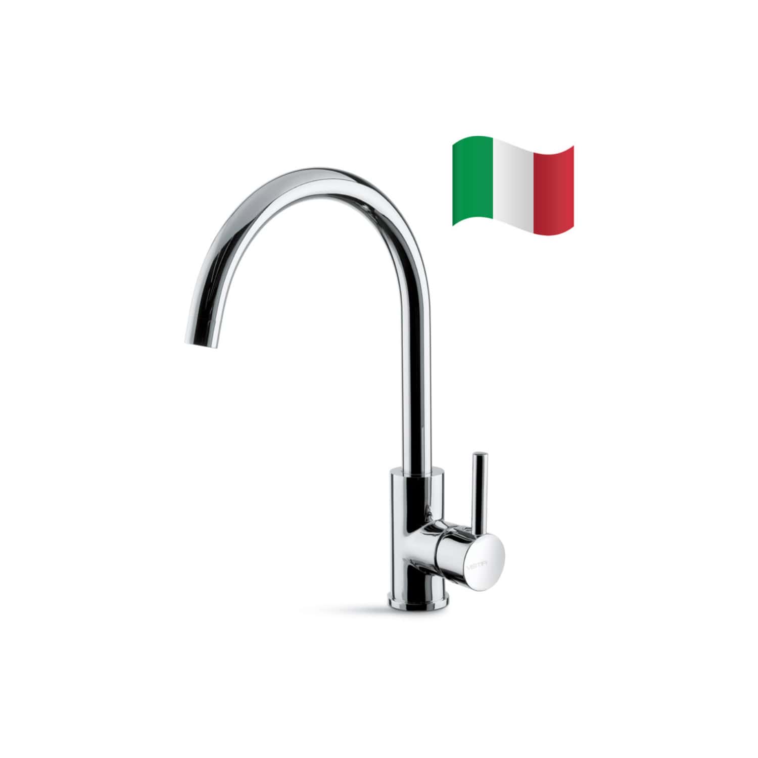Sleek modern chrome kitchen or bathroom tap with a high-arc spout, features a single lever handle for easy water flow control, ideal for contemporary kitchen and bathroom sink installations.