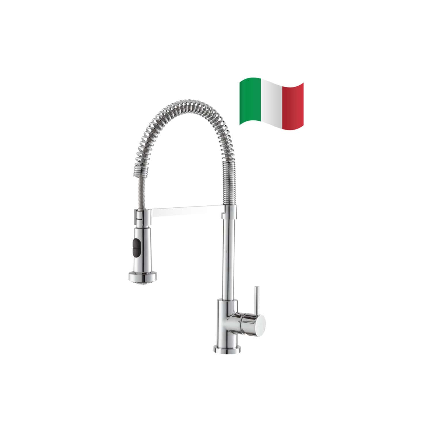 High-quality stainless steel kitchen sink tap with flexible spring spout, modern design, and lever handle, perfect for contemporary bathrooms or kitchens in Italy.