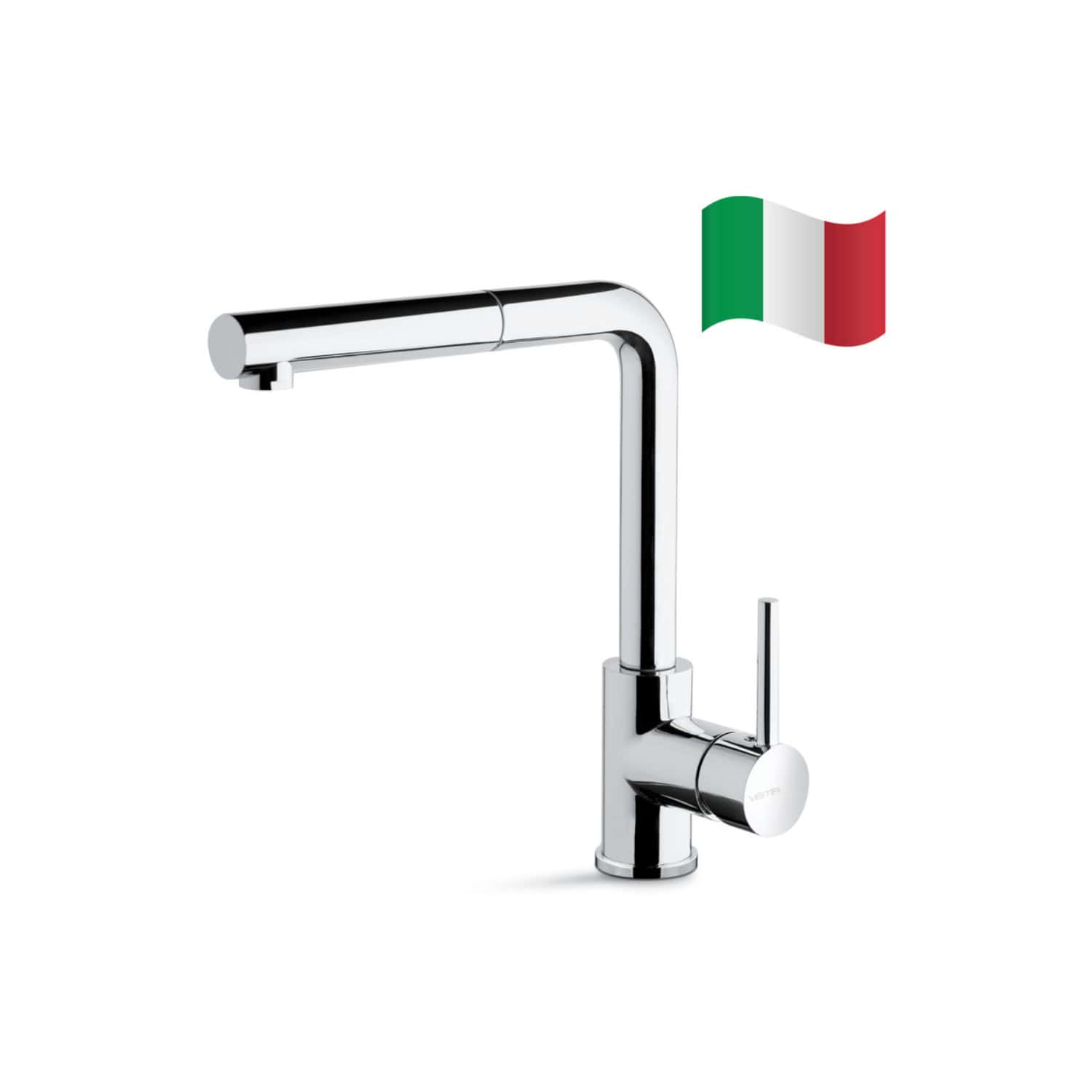 Sleek modern chrome kitchen faucet with a high-arc spout, ideal for contemporary bathroom or kitchen designs, featuring a single lever for easy water control, representing quality Italian craftsmanship.