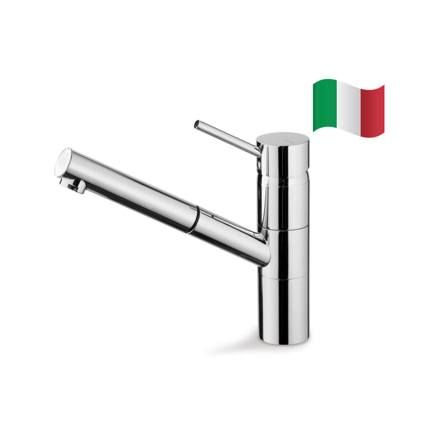 Sleek modern chrome kitchen sink tap with single lever handle and pull-out spout, perfect for contemporary bathroom or kitchen design in Italy.