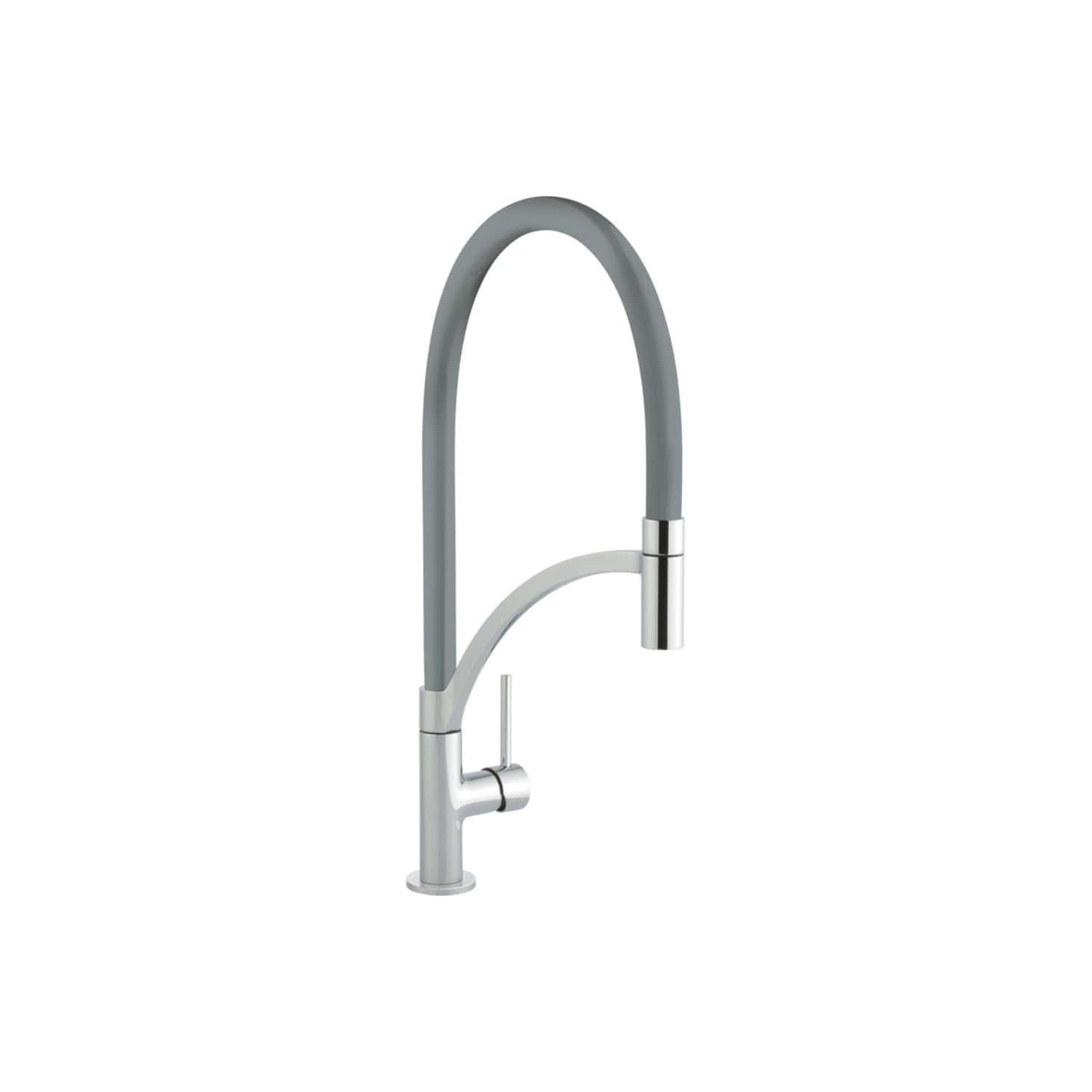 Sleek modern kitchen mixer tap in stainless steel finish with flexible spout and single lever for easy water control.
