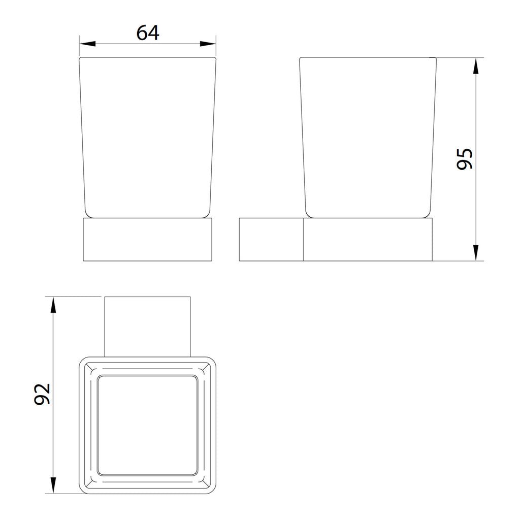 Scudo Roma Brushed Brass Tumbler Holder - technical drawing with dimensions