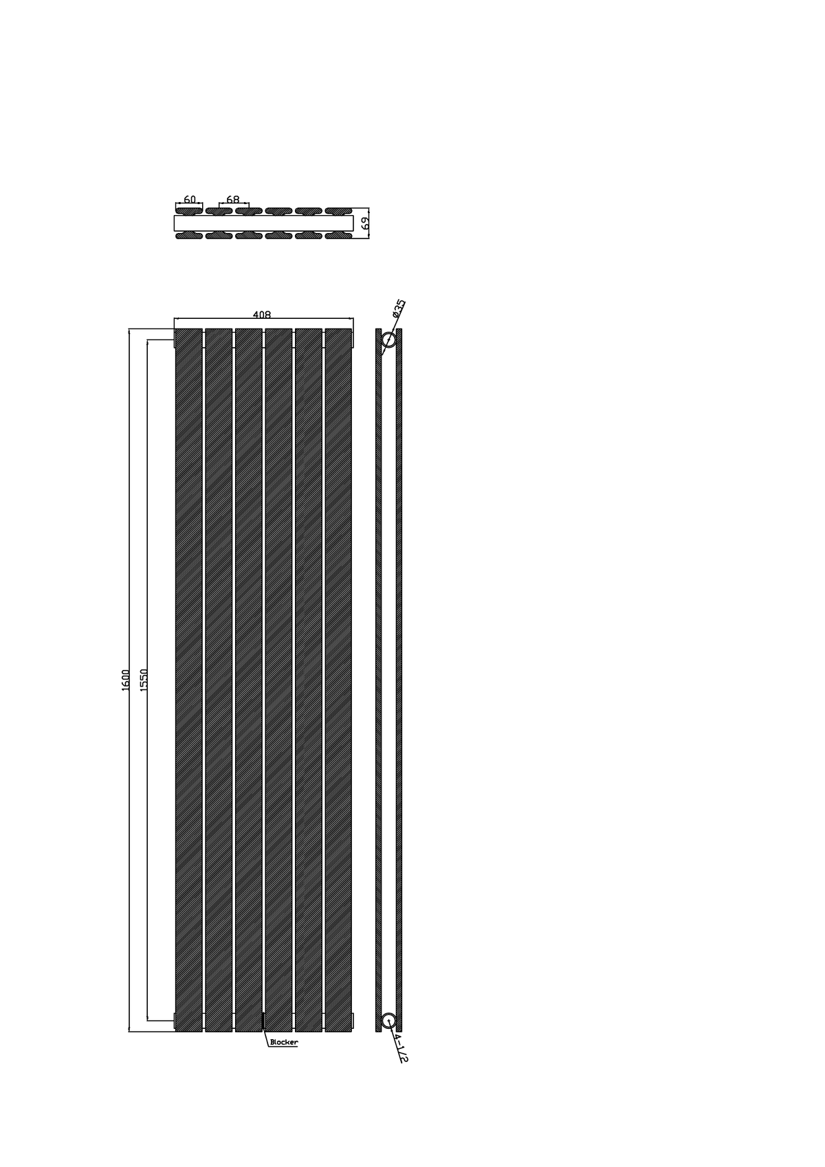 Scudo Bravo Vertical Anthracite Double Designer Radiator - technical drawing with dimensions
