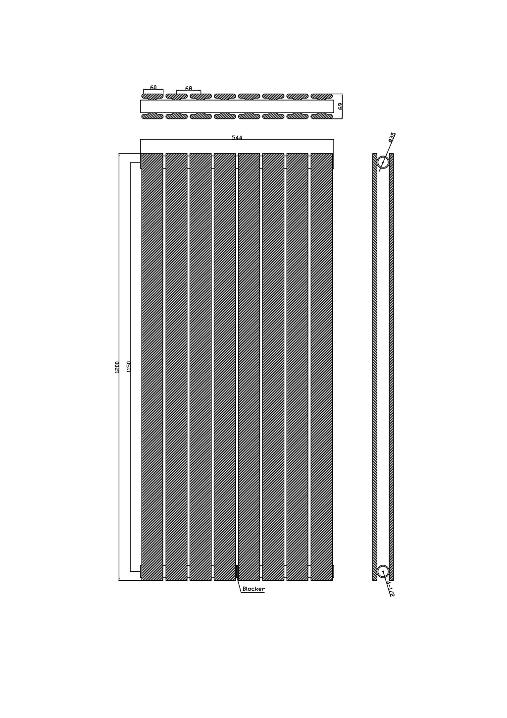 Scudo Bravo Vertical Anthracite Double Designer Radiator - technical drawing with dimensions