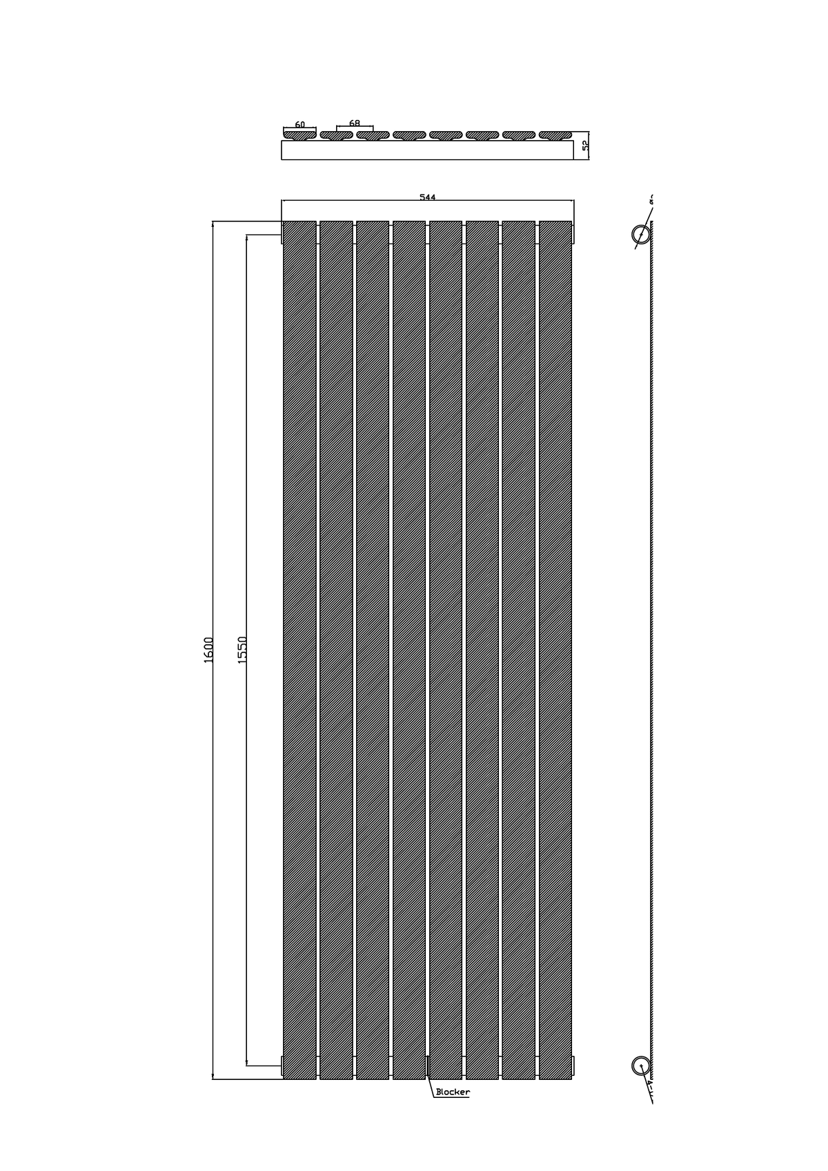 Scudo Bravo Vertical White Designer Radiator - technical drawing with dimensions